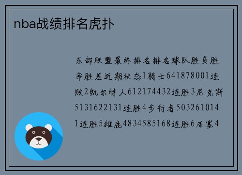 nba战绩排名虎扑